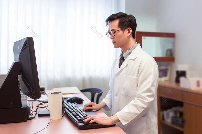 在电脑前工作的医生,高清,摄影图,摄影图片,图片大全,摄影图免费下载